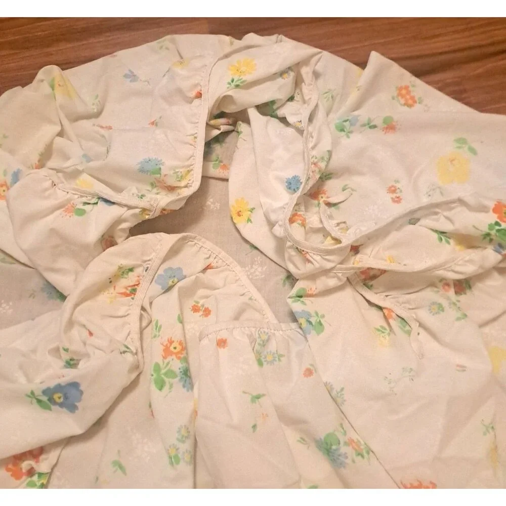 Vintage Wildflower Fitted Full Sheet Blue Orange Yellow Flowers Percale Cottage